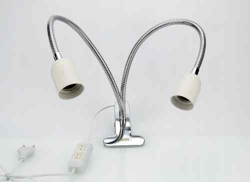 STATYW DO 2 ŻARÓWEK E27 SREBRNY WZMOCNIONY KLIPS