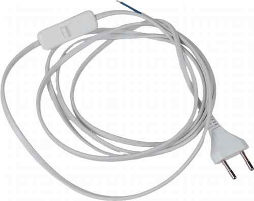 Przewód z wtyczką płaską i włącznikiem 2x0,50 mm 2,5m Biały - wyprodukowany w Polsce