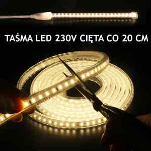TAŚMA LED KLIK 230V 2835 120LED BIAŁA CIEPŁA CIĘTA CO 20 CM